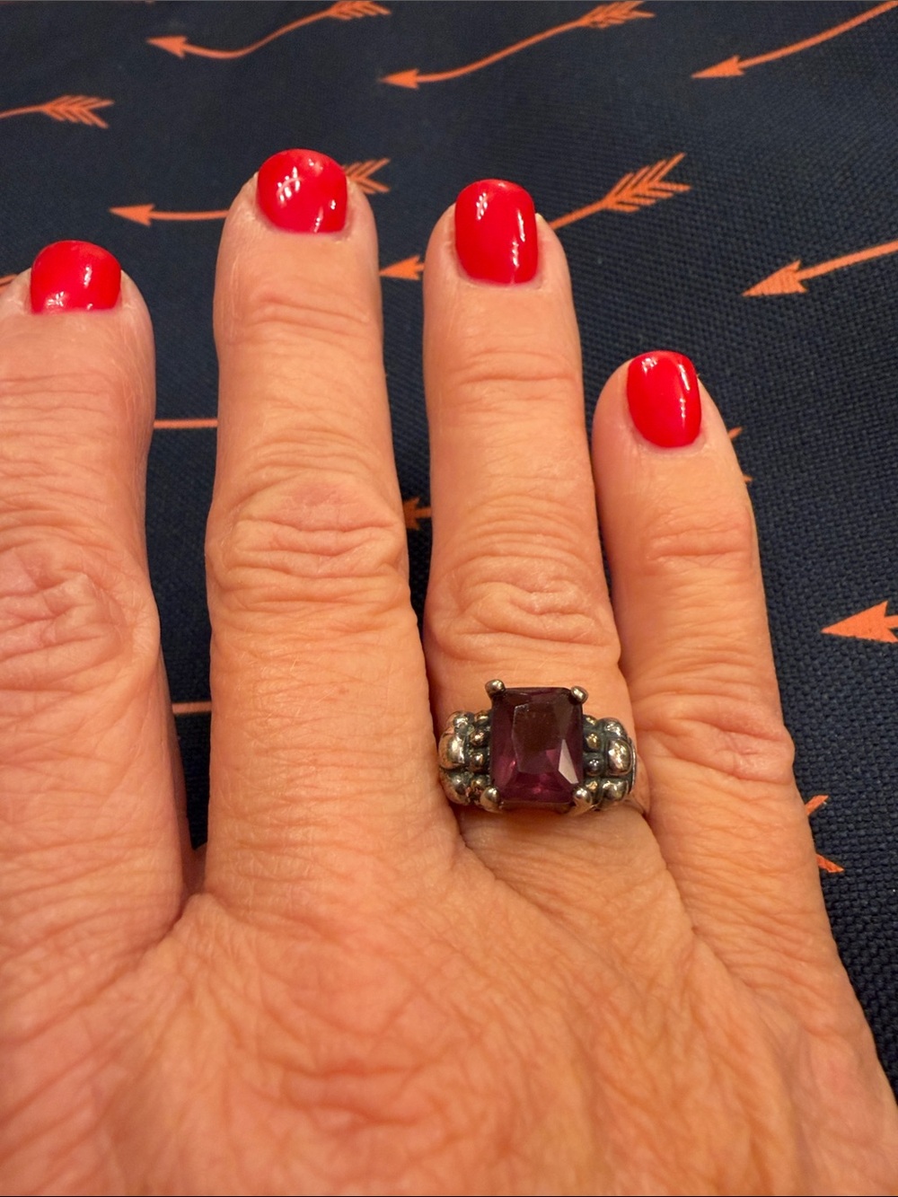 Sterling Silver Ring with Deep Purple Rectangular Stone